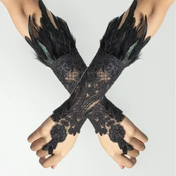 Gothic Feather Wrist Cuffs Detachable Furry Bracelets Victorian Accessories Rave Party Stage Showgirl Pole Dance Sleeve Clubwear