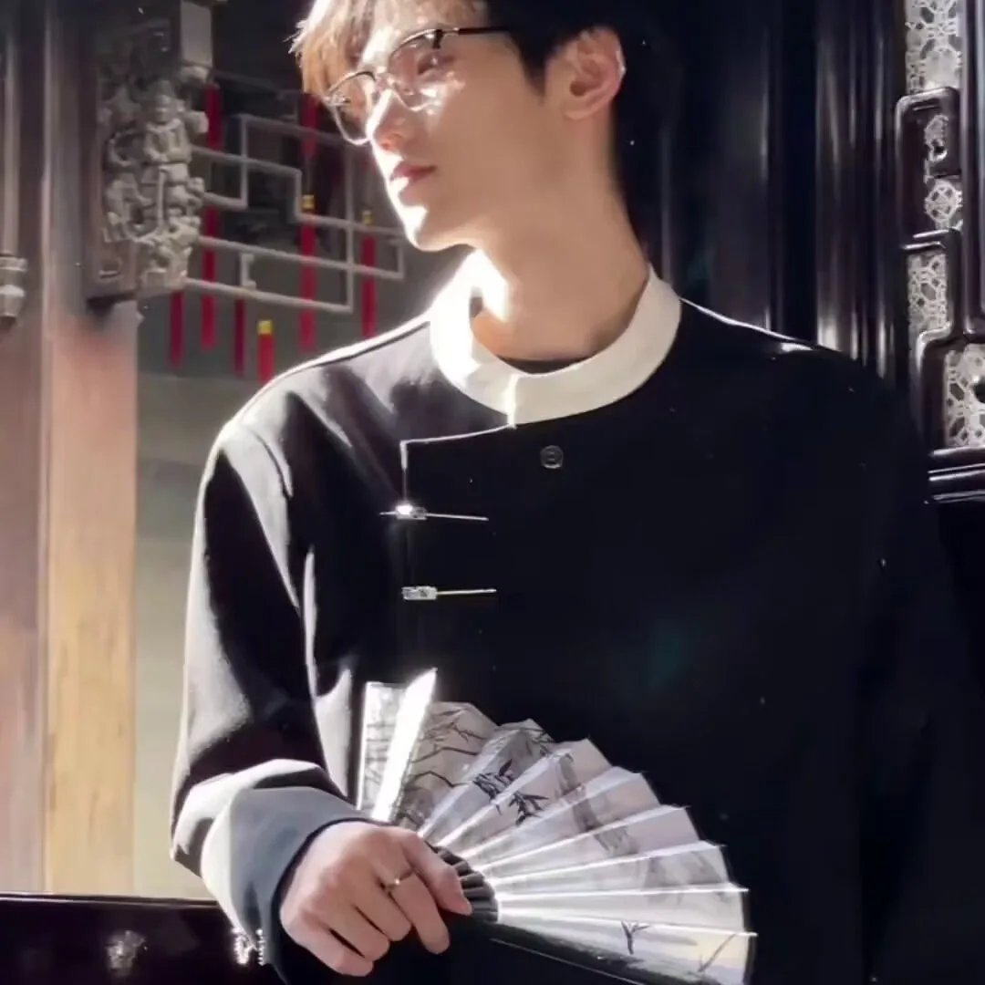 

New Chinese Sle Men's Jaet oulder Pads Slanting Lapel Buttons Casual Spring Autumn Season Long Sve Youth Faion