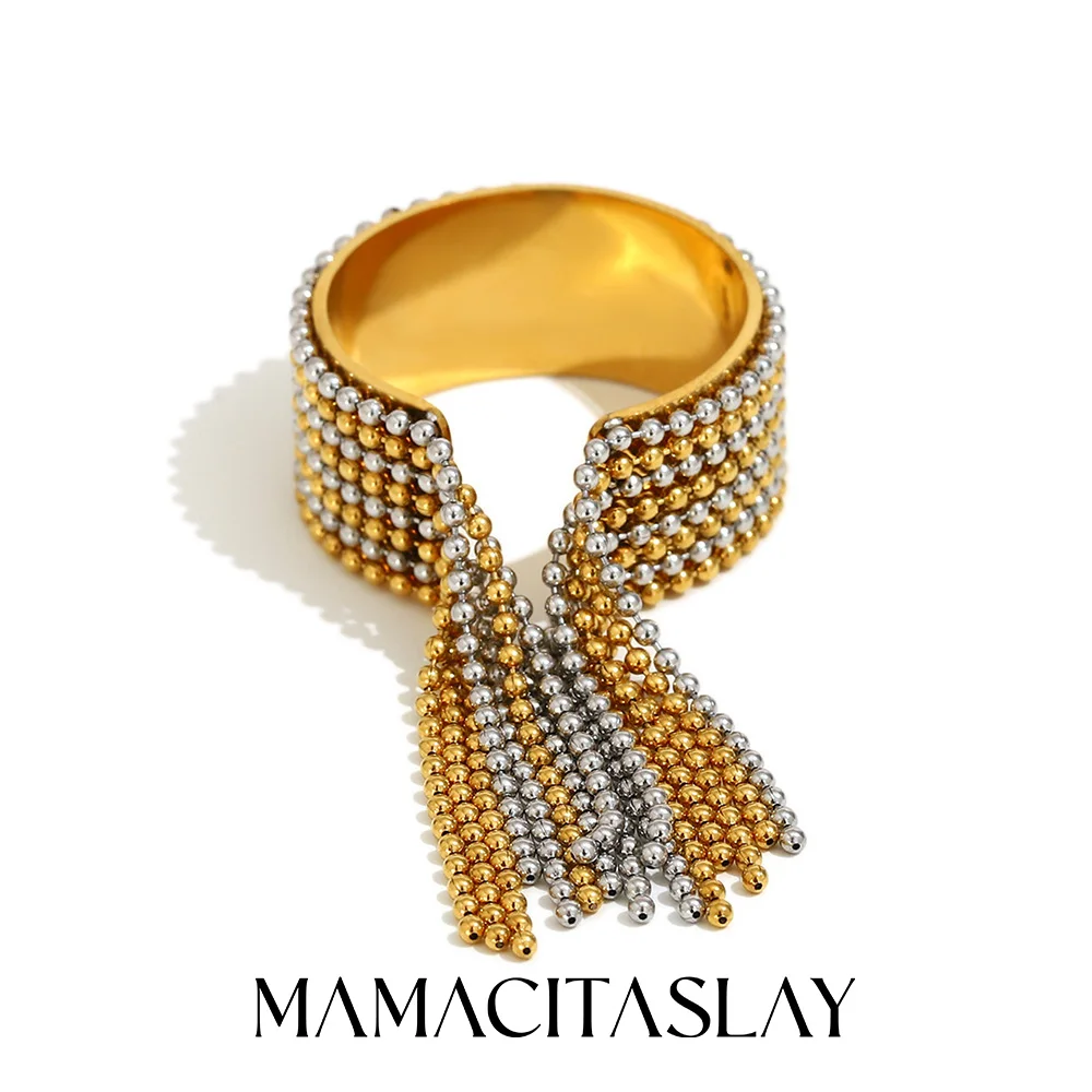 MamacitaSlay 316L Edelstahl Mehrfarbiger Quastenring Manschettenarmband 18K Vergoldet Wasserfestes Schmuckset Einzigartige Coole Geschenke