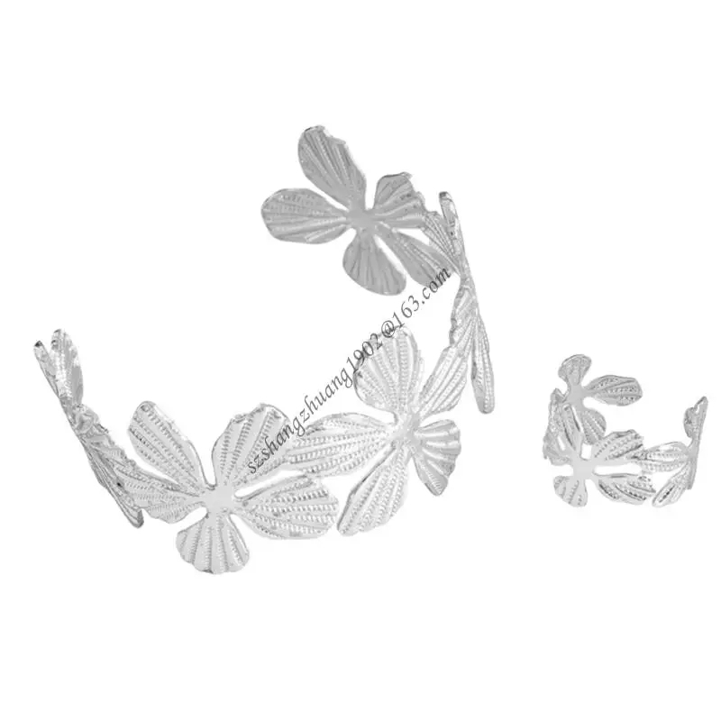 Q6RB 2PCS سوار زهرة قابل للتعديل وحلقات المطابقة مجموعة مجوهرات معدنية متينة #3