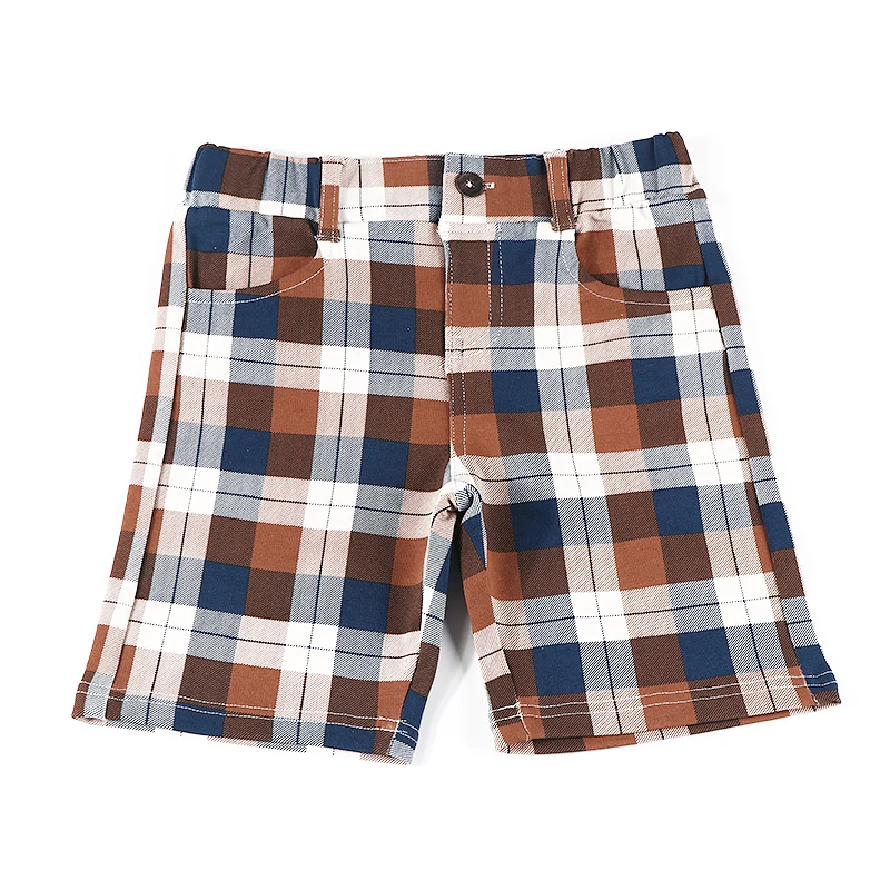 Boys shorts plaid summer trouser high elasticity waistband both sides pockets kid clothes center front button chilidren shorts