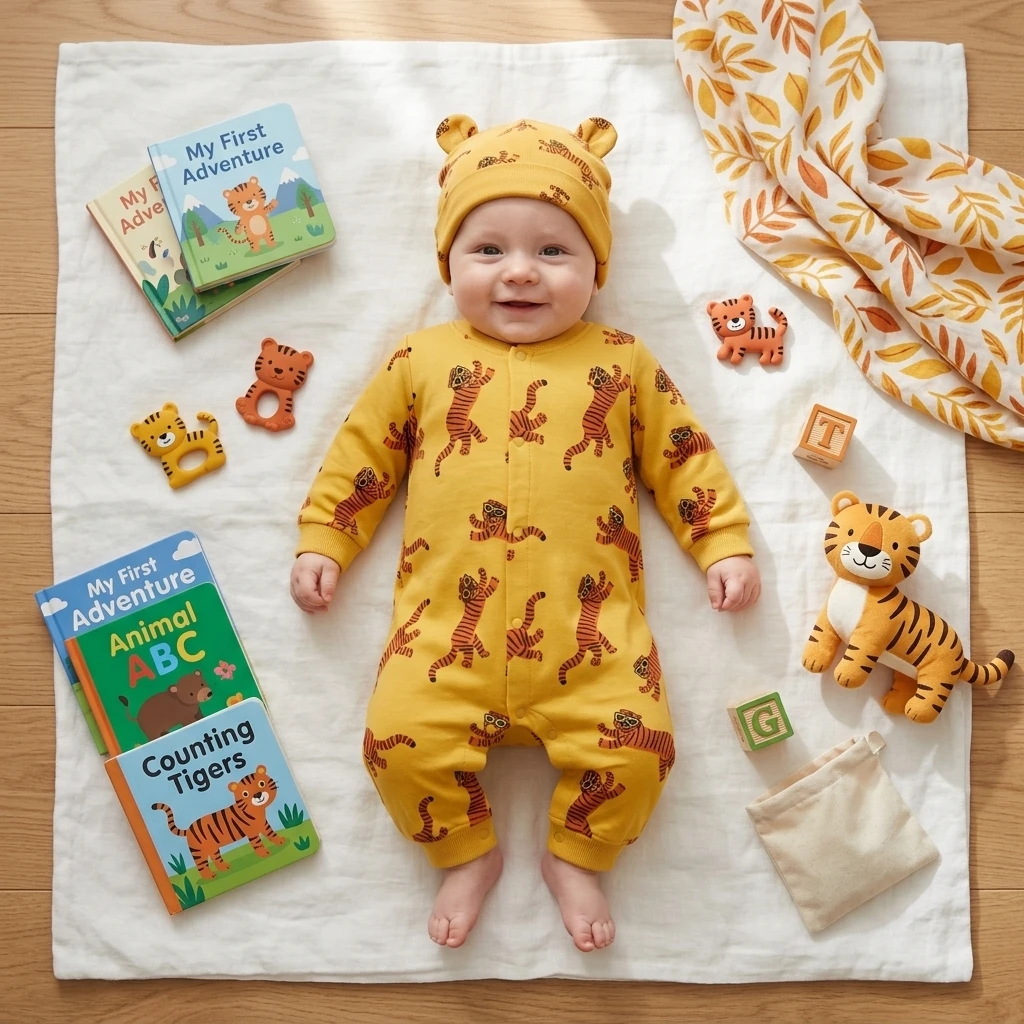 Autumn Spring Toddlers Clothing Jumpsuits Long Sleeve Cute Tiger Printing Baby Boys Rompers