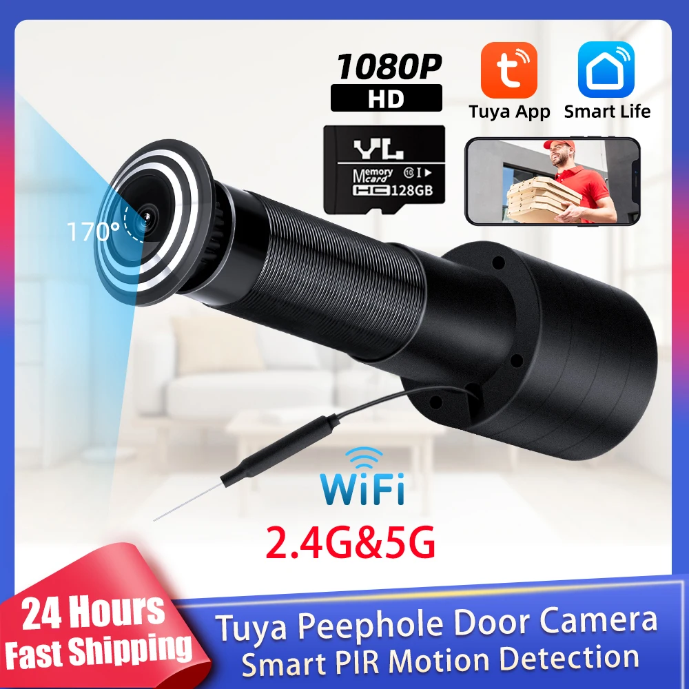 New 1080P Tuya Peephole Door Camera 2.4G&5G Wifi Smart Video PIR Motion Detection Door Viewer Support SD card One Way Talk