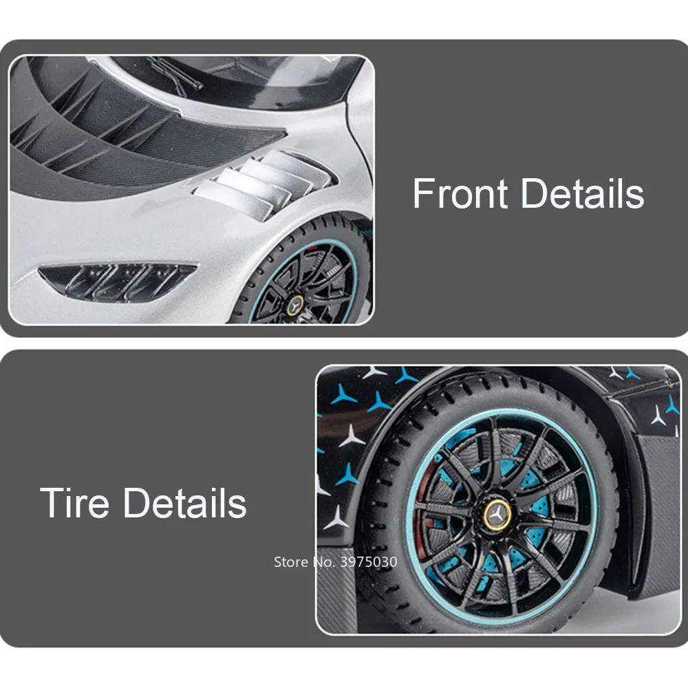 1:18 Benz AMG ONE Cars Models Toys Wheel Pull Back Miniature Vehicles Doors Opened with Light Music Supercar Toddler Kids Gifts