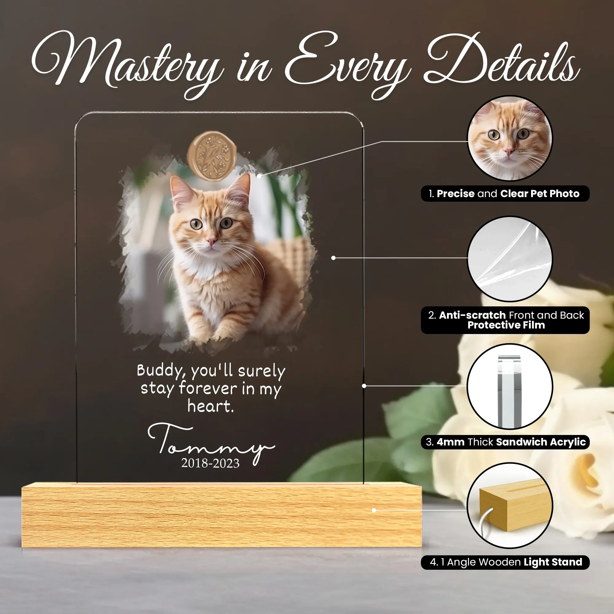Customized Pet Photo Text Couple Collage Frame Personalized Loving Memory Dog Cat Picture Plaque Wooden Stand Memorial Gifts
