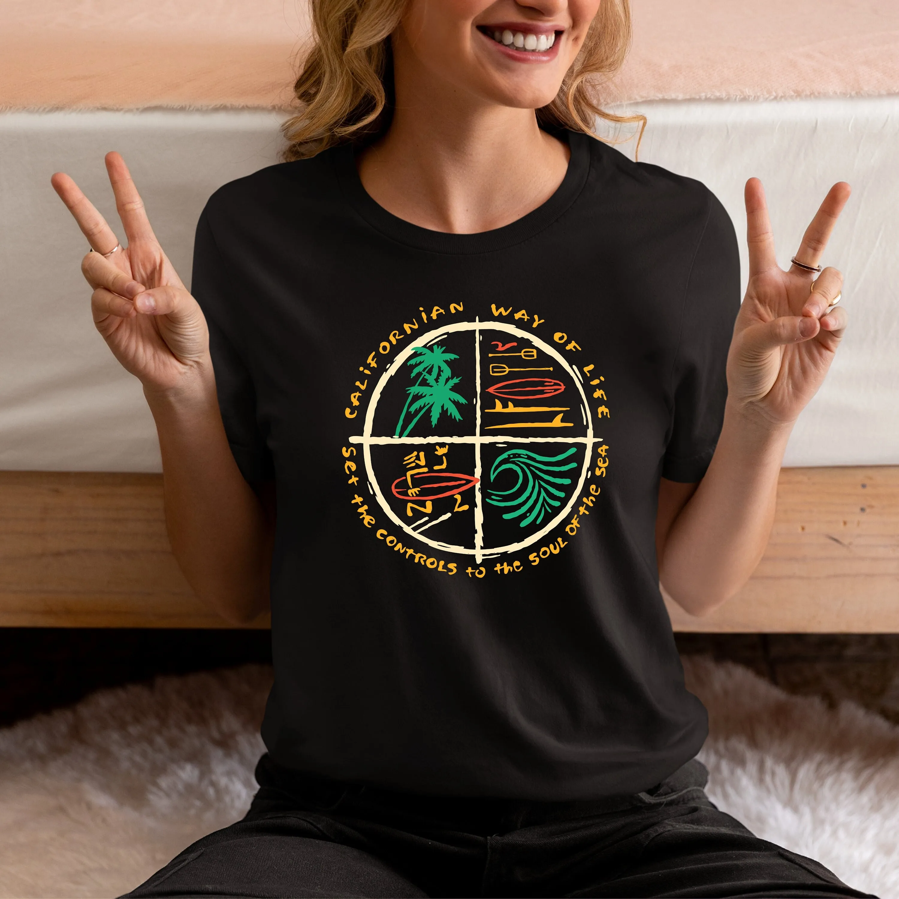 Camiseta del camino de la vida de California, idea de la sobriedad del estado de CoasT del alma del mar oeste