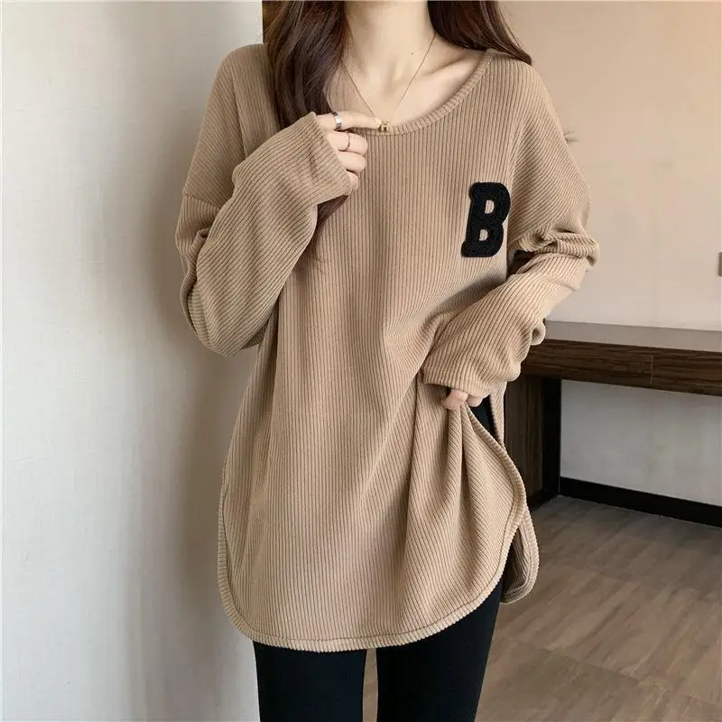 

Women's Long-sleeved T-shirt Comfortable Home Wear New Ms. Loose Thin Yankee Hundred with Embroidery Big Yards Bottoming Shirt