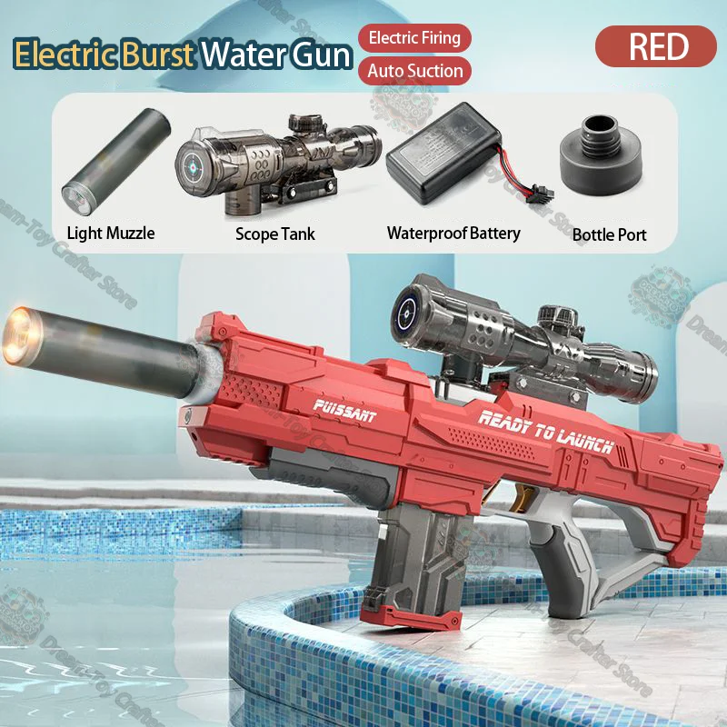 Pistola ad acqua elettrica giocattolo per ragazzi Aspirazione automatica Blaster ad alta pressione Illumina Soaker all'aperto Spruzzi di tiro Bambini Giocano a regalo