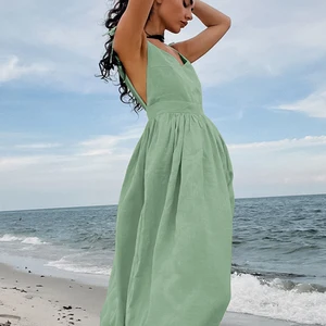 BcLout Brown Fashion Line Damen Frauenkleid 2024 elegante Parletten Taschen die Linie Sommerkleider sexy ohne Rückenpartykleid 8 Hauptverkäufe langes braunes Kleid - №5