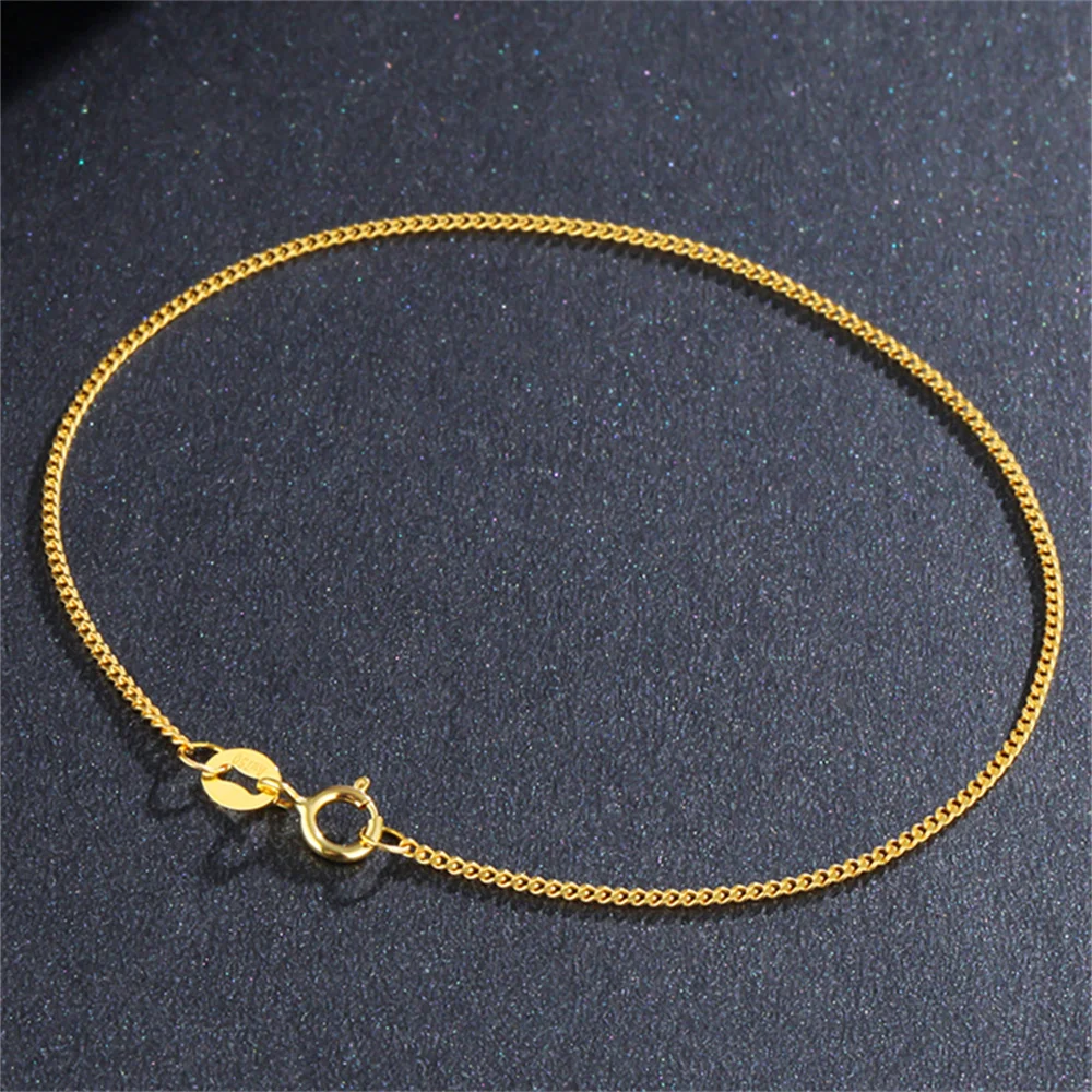 

Real Au750 Pure 18K Yellow Gold Chain Women 1.2mm Curb Link Bracelet