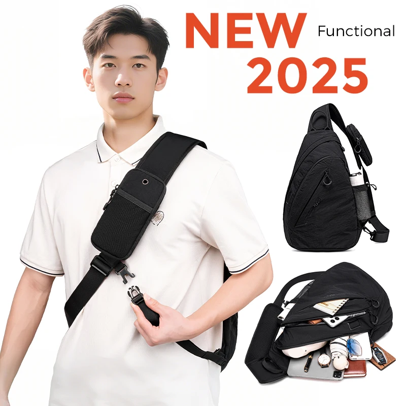 

FENRUIEN men's chest bag, multi-functional badminton racket backpack, multi-compartment sports and casual crossbody bag