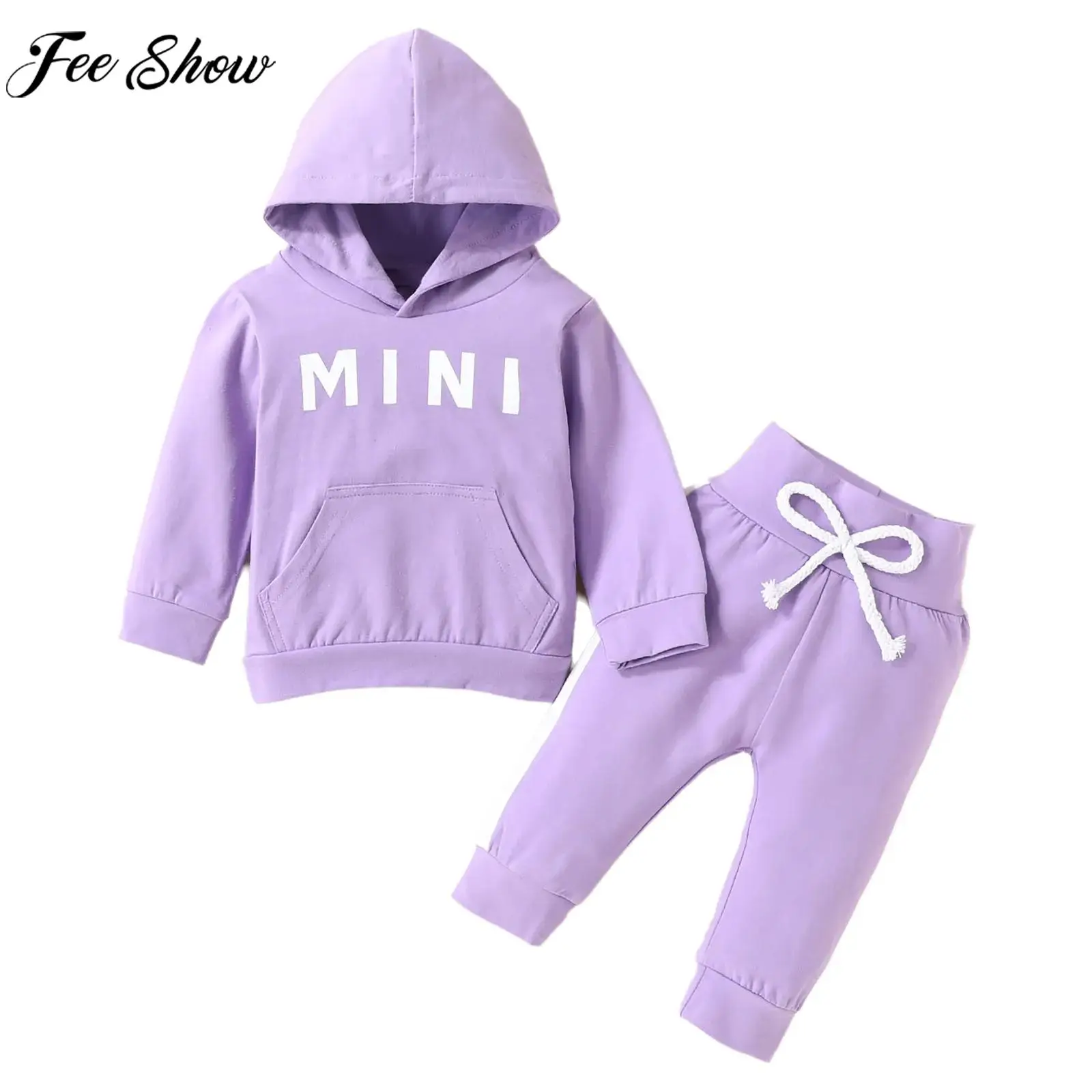 

Baby Girls Spring Autumn Casual Outfit Long Sleeve Letter Print Pockets Hooded Sweatshirt with Pants for Daily School Home Wear