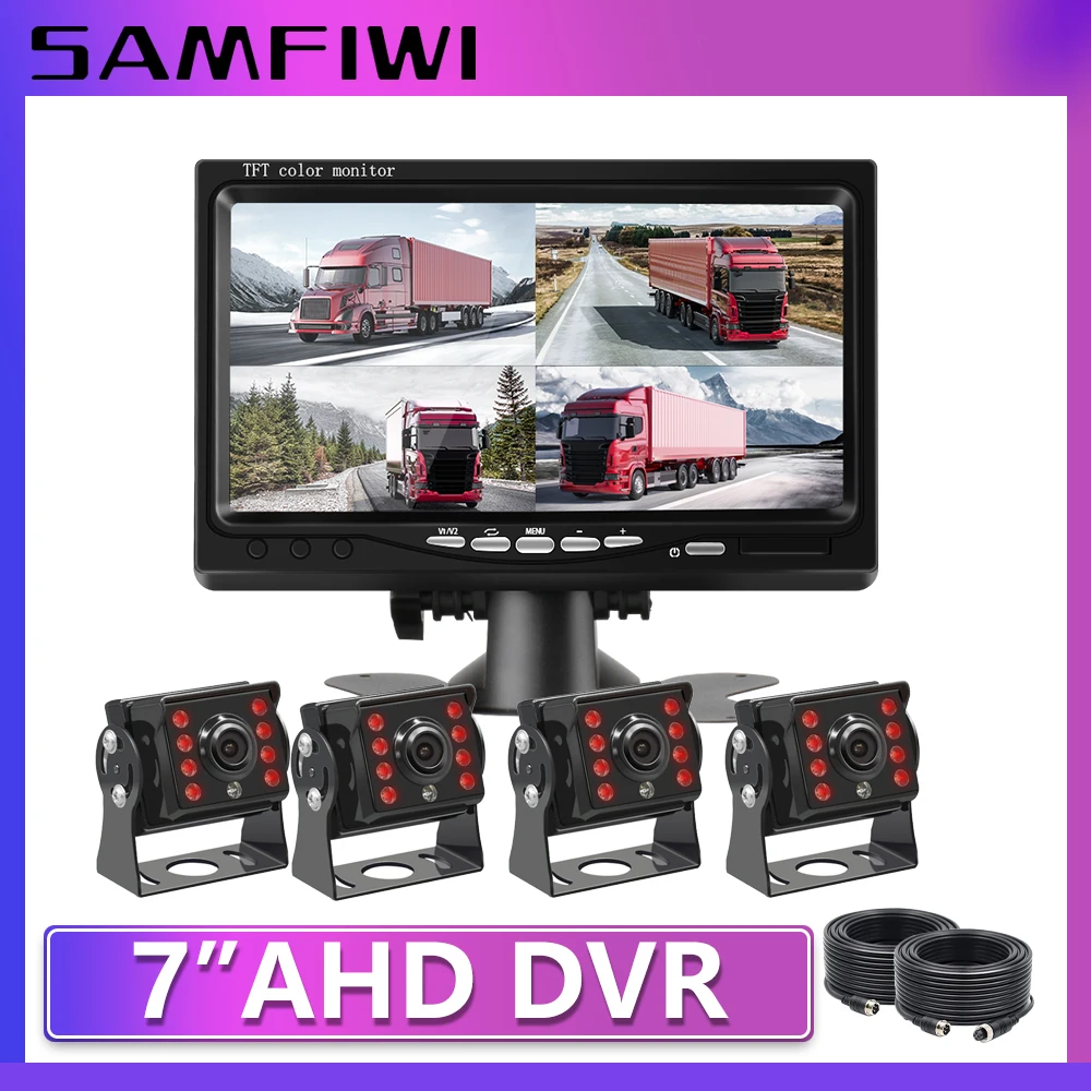 

7" AHD Truck Car Monitor 4CH DVR Video IPS Screen Recorder for Motorhome Reverse Backup Vehicle Camera DC 12-24V