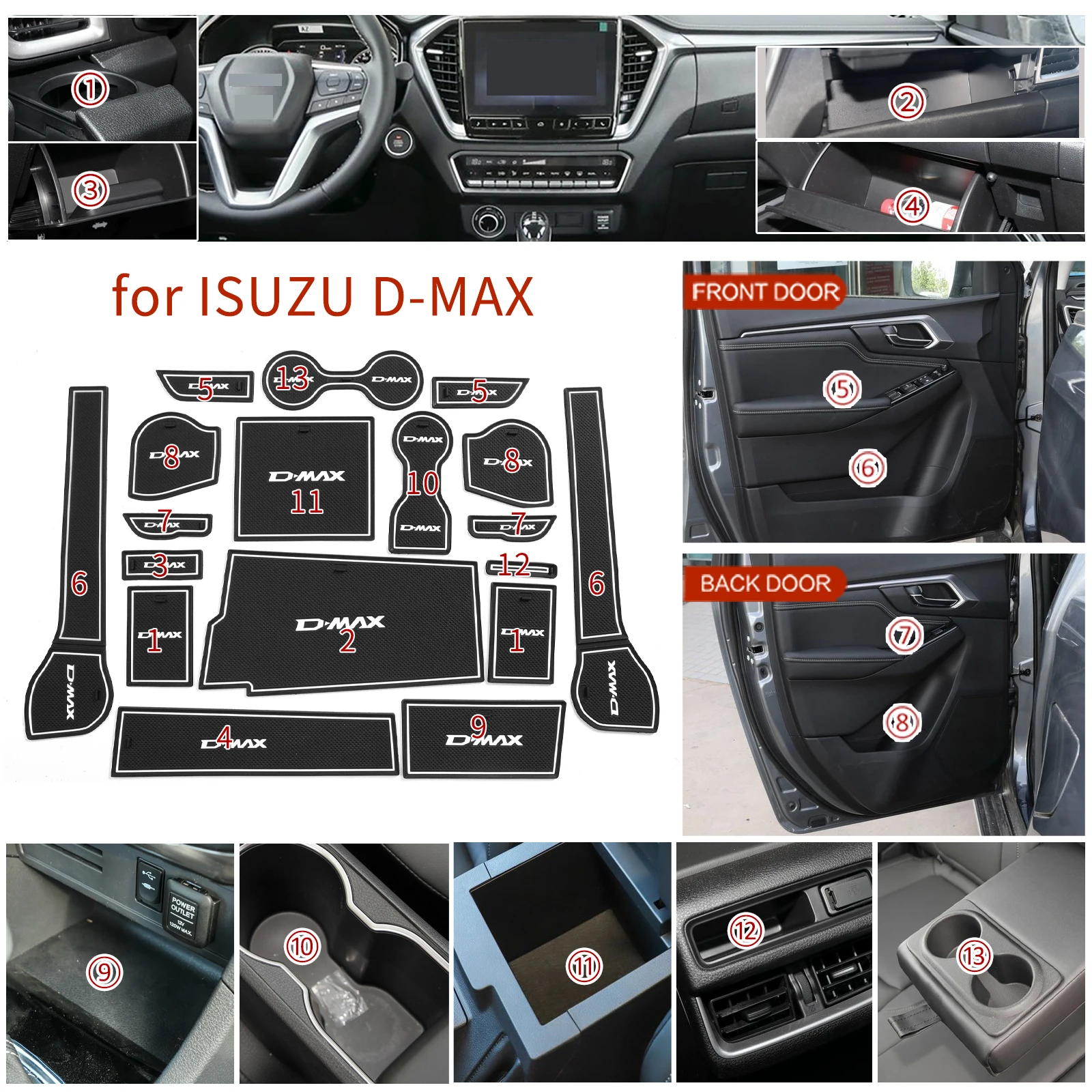 ZUNDUO Anti-Slip Gate Slot Cup Mat for ISUZU D-MAX 2021 - 2023 DMAX Non-Slip Door Groove Pad Car Interior Accessories Coaster