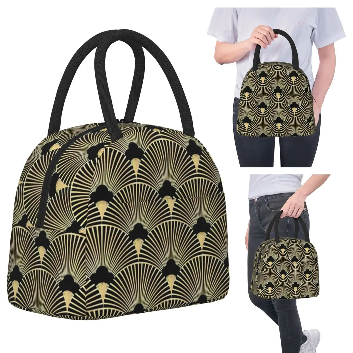 

Art Deco, Fan Pattern Insulated Lunch Bag for Kids School Cooler Thermal Food Box Tote Leakproof Lunch Boxes Container