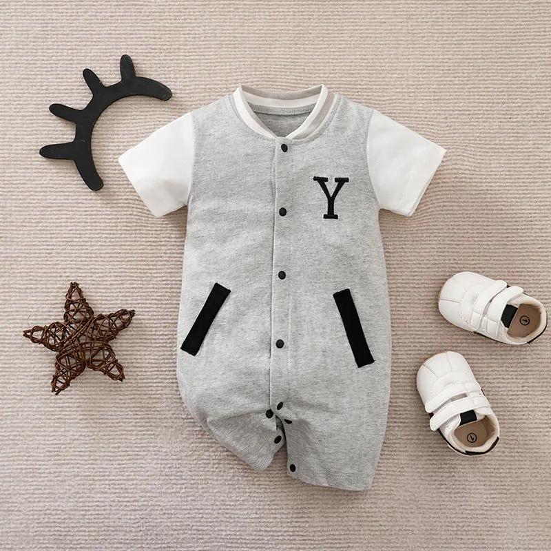 Ropa de béisbol para bebé recién nacido de 0, 3, 6, 9, 12 meses, ropa de algodón de manga corta para niño pequeño, Mono para niño, pijama para bebé