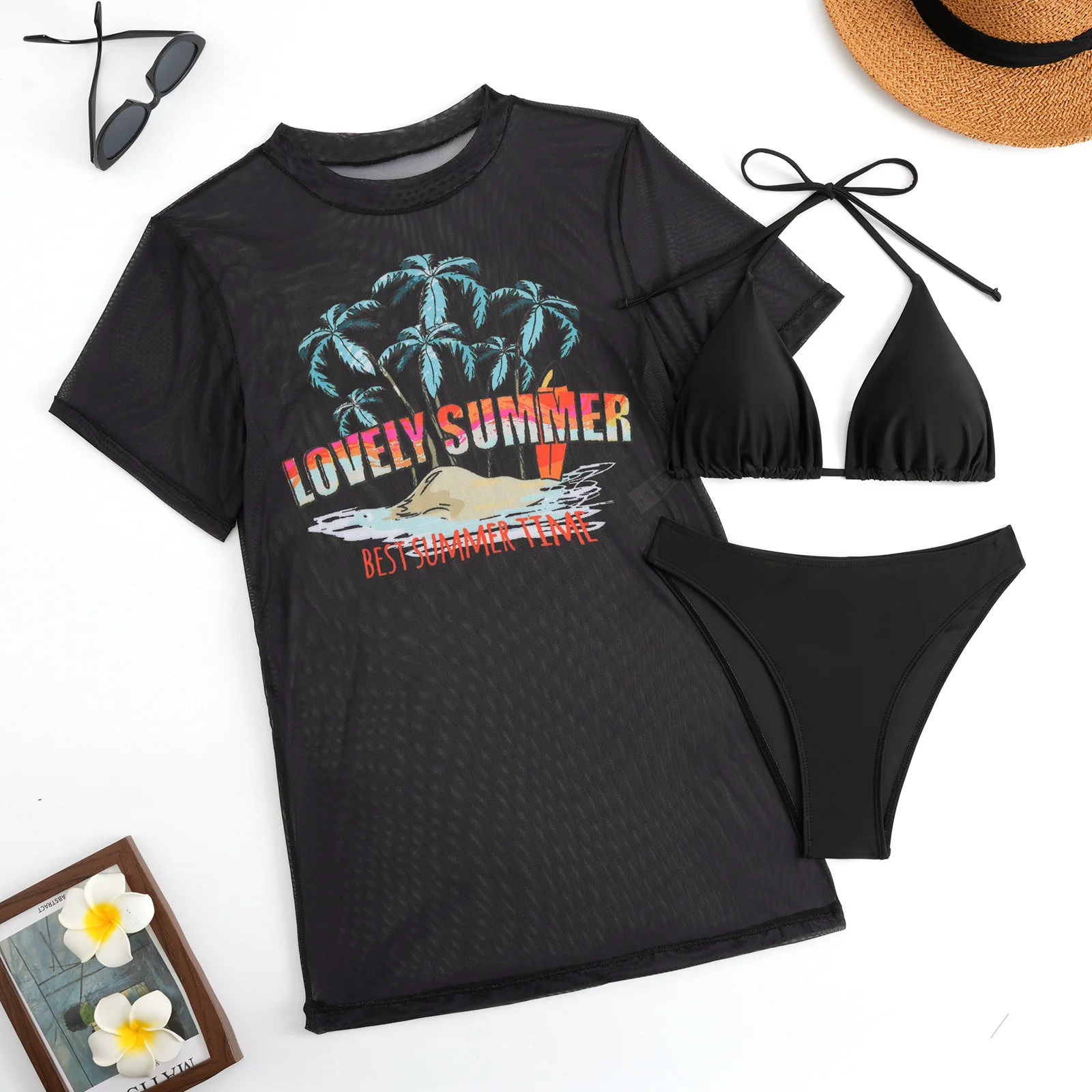 

Bathing Suit Women European And American Women's Bikin Sexy Printed Bikini Tie-dye Three-piece Split Swimsuit Women