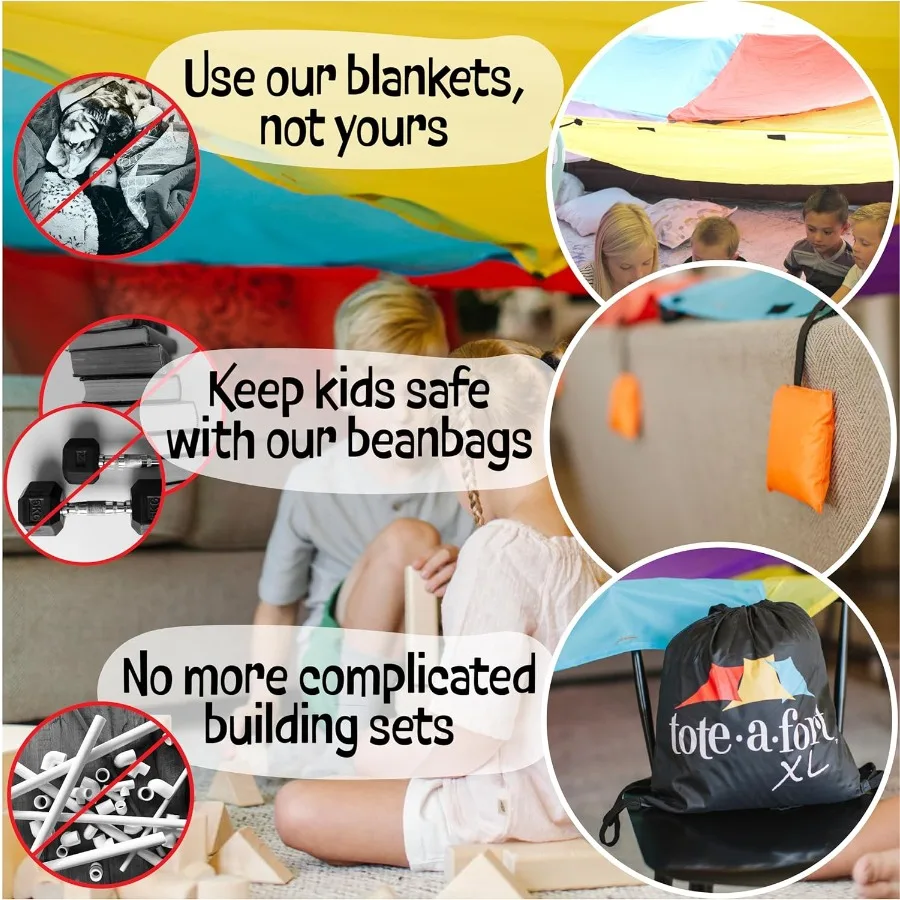 Tote a Fort Original XL ผ้าห่ม Fort Building Kit - โรงละครแบบพกพาเล่นเต็นท์ป้อม - ชุดของเล่นในร่มและกลางแจ้งสําหรับอายุ 4-1