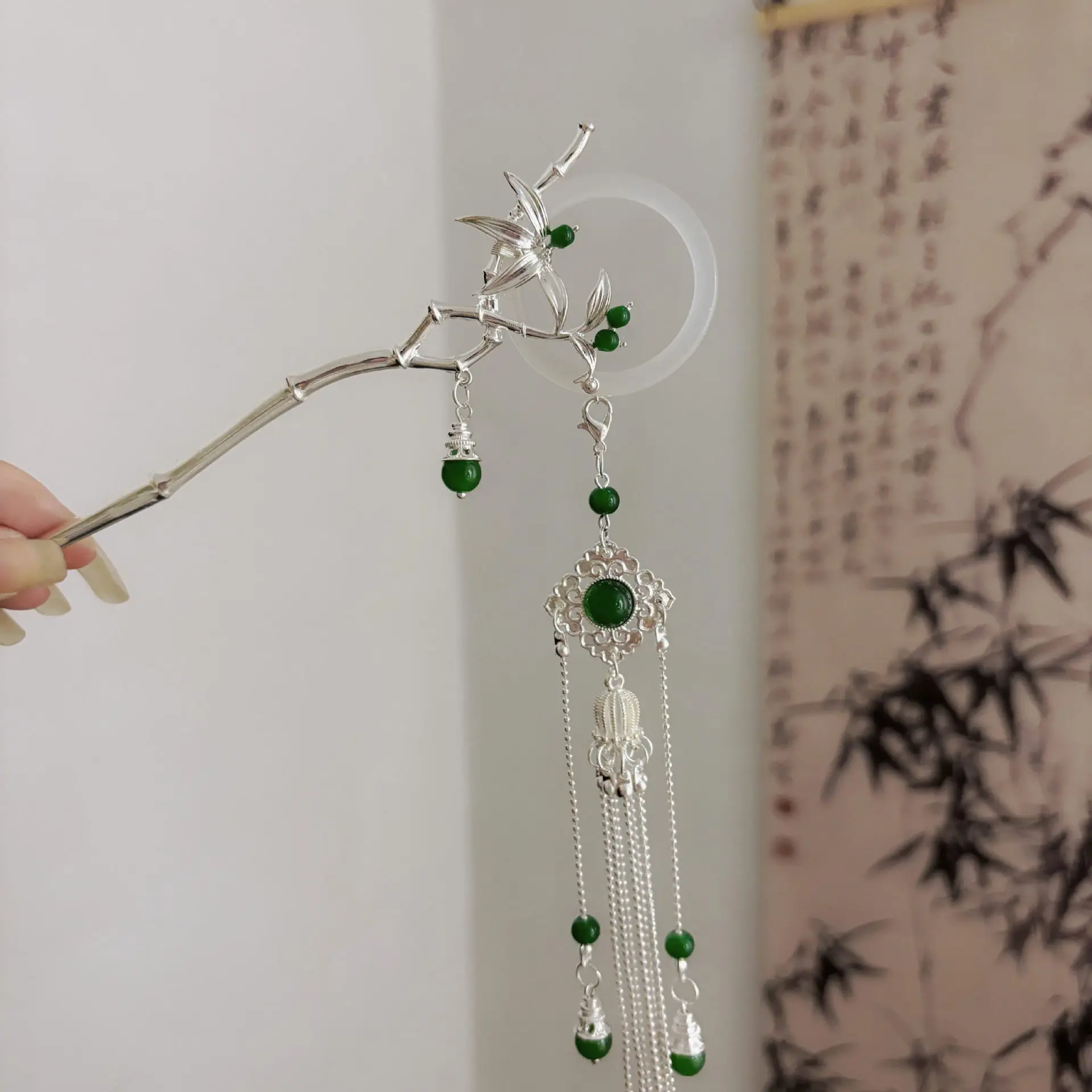 Chinese Style Hair Stick Bamboo Tassel Hairpin - Hanfu Hair Accessories for Women, Step Shake Hair Pin Christmas Gift - view 3