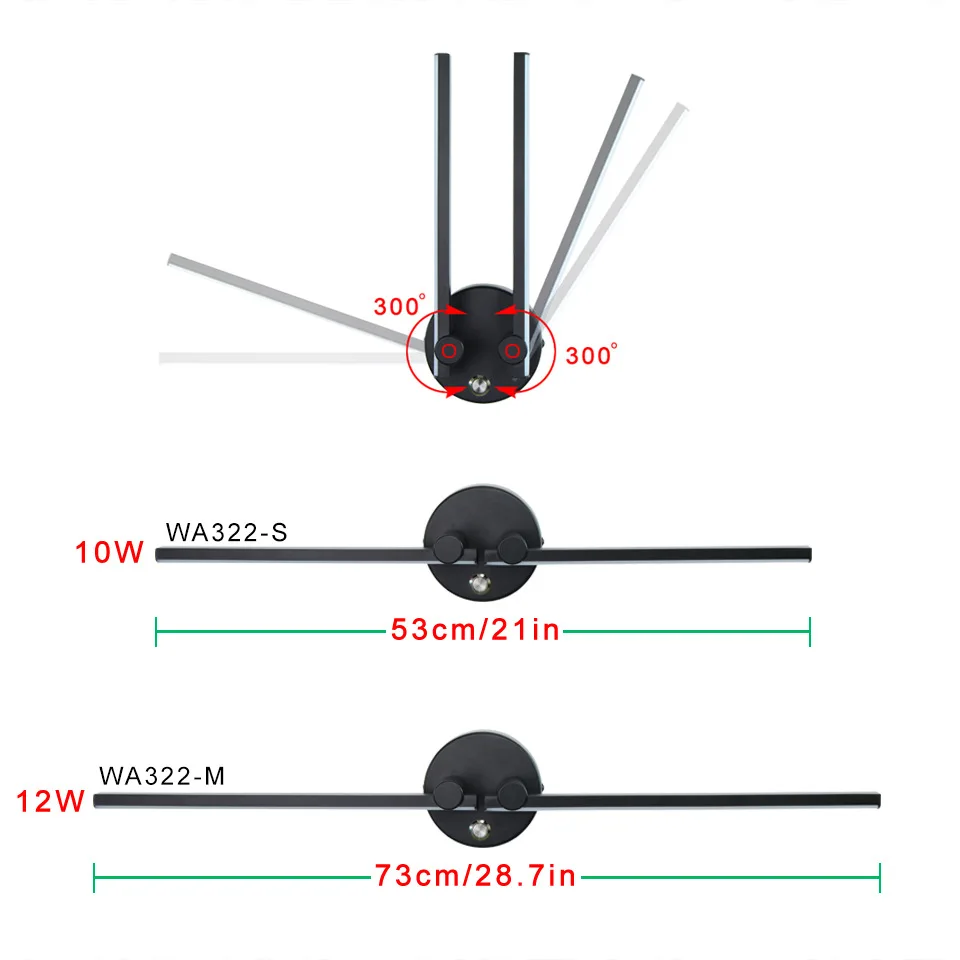 300° Rotatable LED Wall Lamp Adjustable Angle Bedside Lamp with Switch Nordic LED Mirror Front Light For Indoor Room Decoration