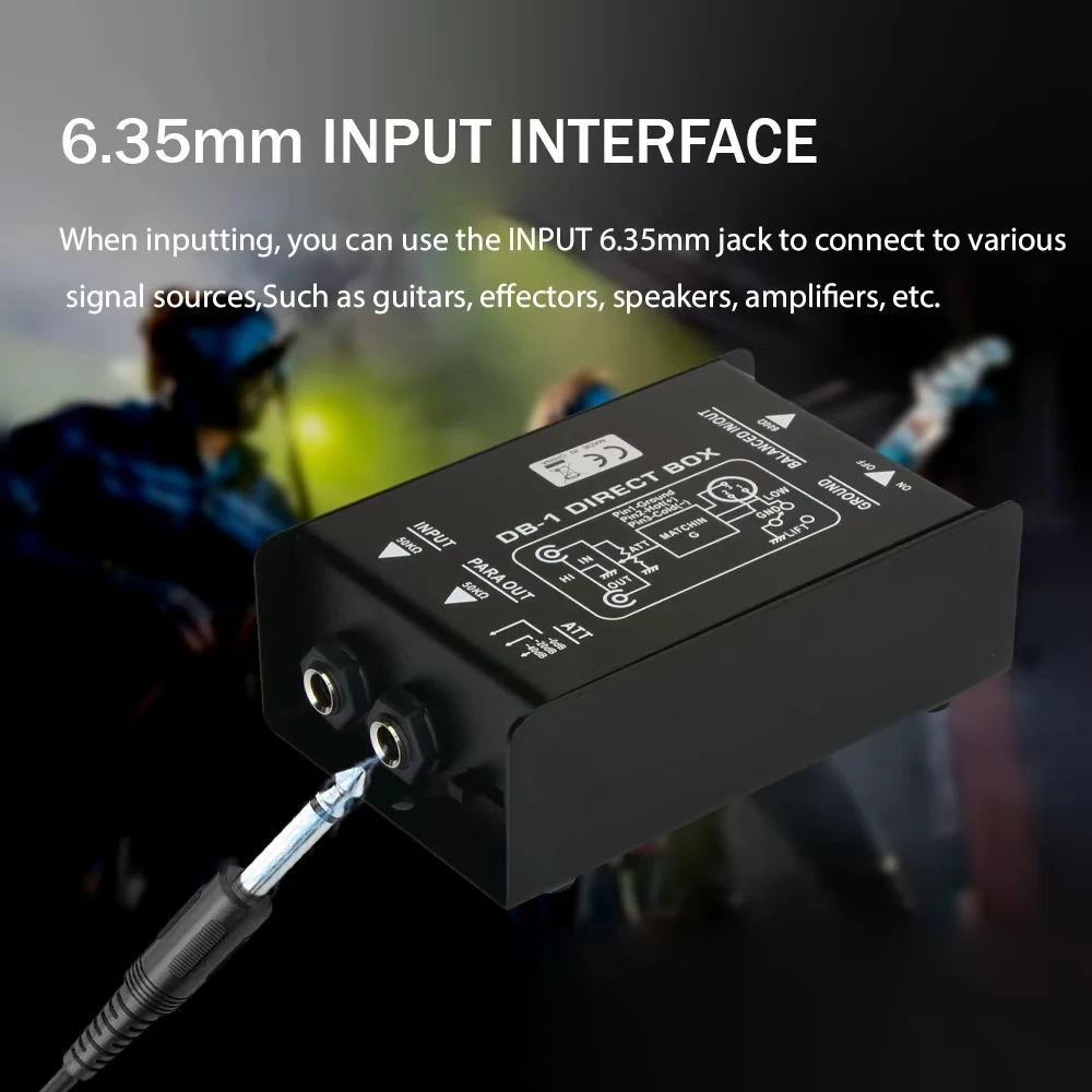 صندوق DI الصوتي السلبي 1-2 قناة، نظام صوت أحادي DI صندوق توصيل مباشر منخفض الضوضاء، مضخم صوت، مكبر صوت، جيتار، باس