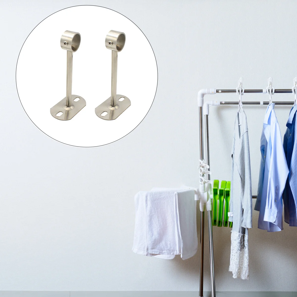 2 Pcs Pole Crane Curtain Rod Holder Stand Bracket Rods Hanger Tube Double Curtains Stick for Cabinet Socket Closet Support