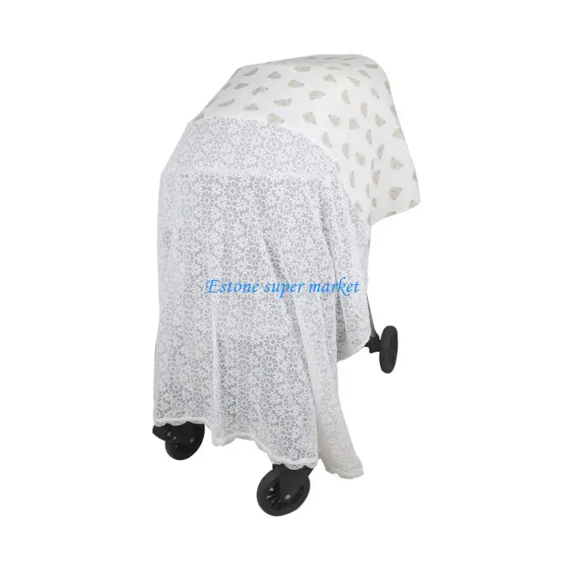 

090B Soft Cotton Polyester Strollers Fly Net Full Coverage Sun Protections Embroidered Baby Carriage Cover Blanket