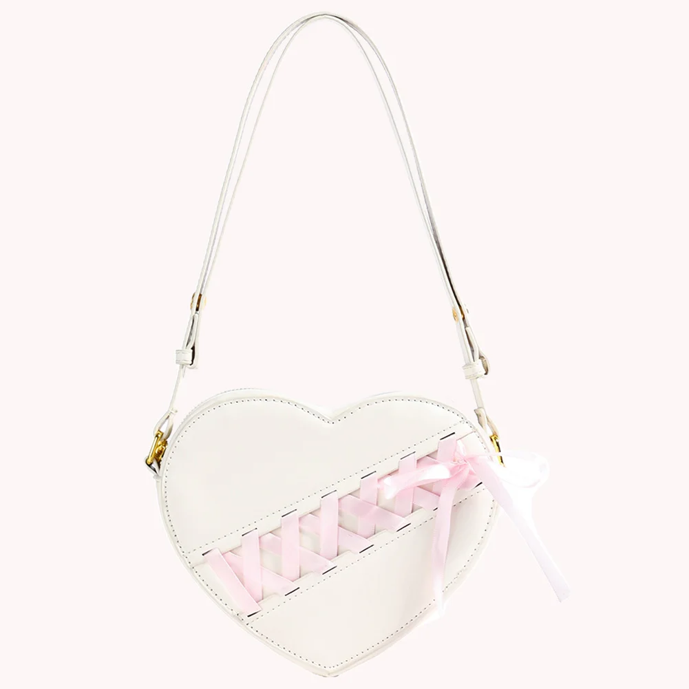 Ribbon Heart Shaped Clutch Purse PU Leather Crossbody Purse Cute Shoulder Purse for Women Girls