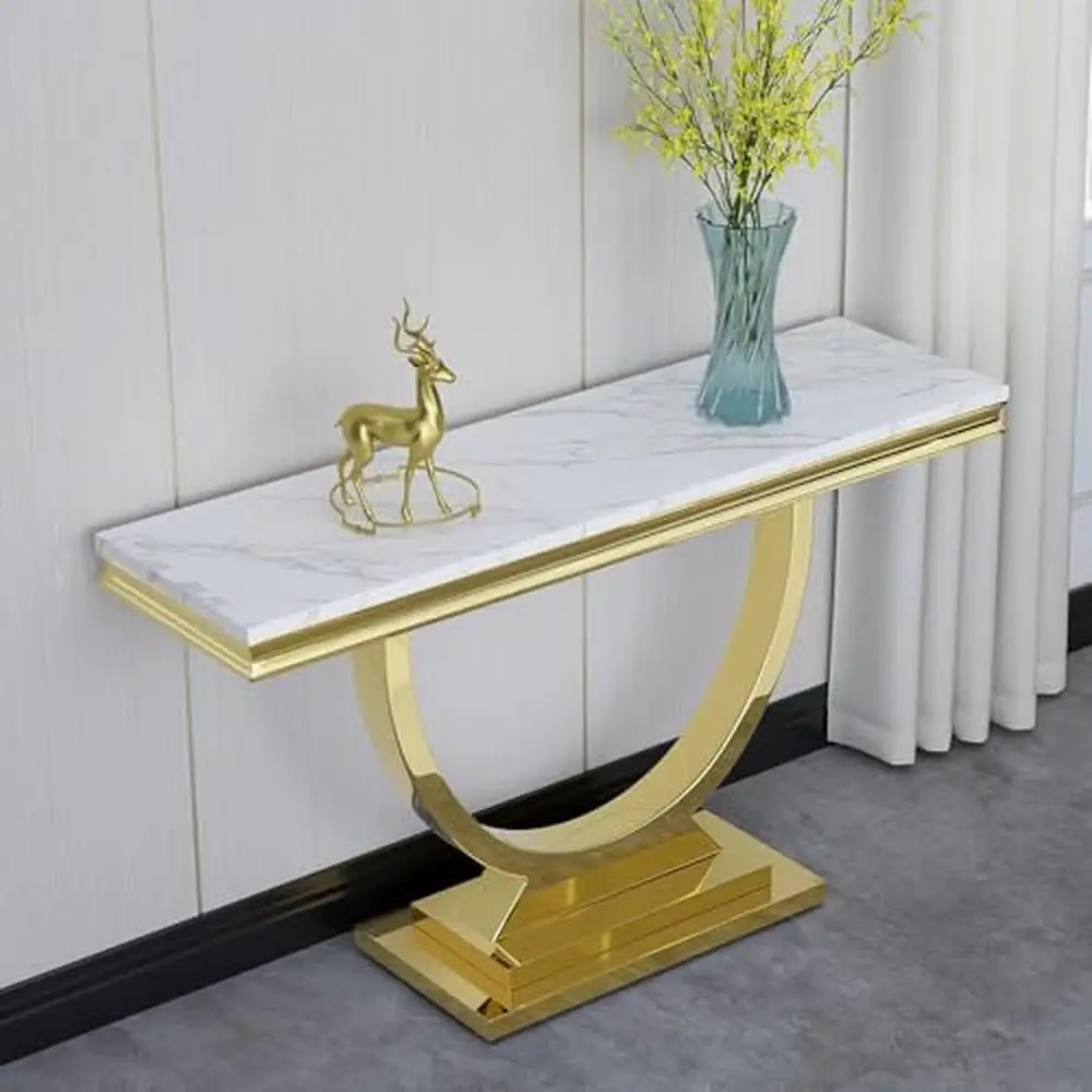 Elegante marmeren consoletafel Goud roestvrij staal Ingang Hal Display Banktafel Modern duurzaam multifunctioneel ontwerp