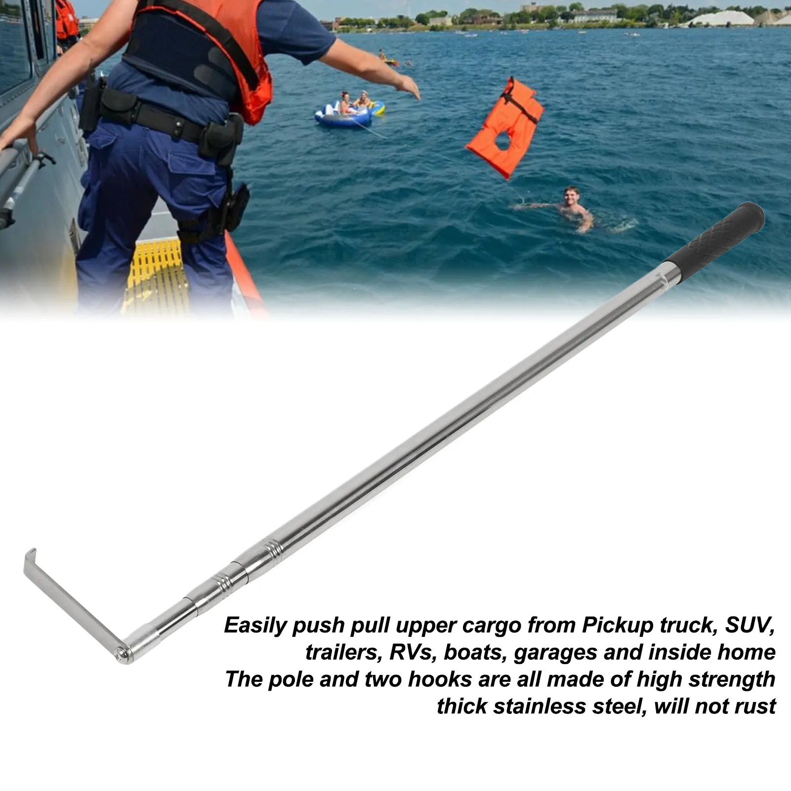 Cargo Retriever Stainless Steel With L J Hook Truck Grabber Reach Tool for Vans Construction Vehicles Trailers Yachts