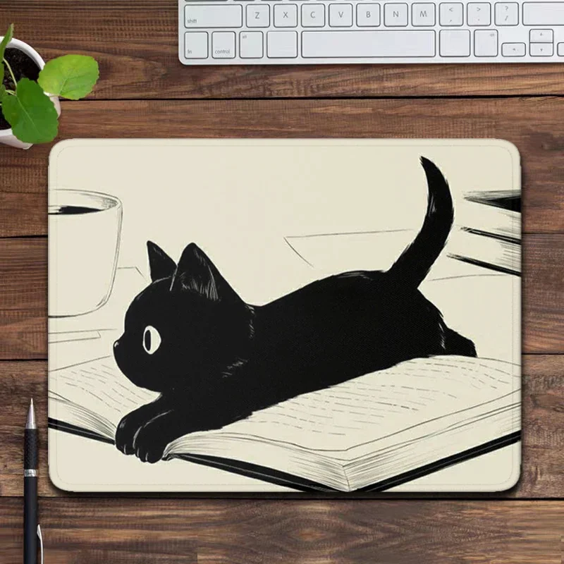 Black Cat Desk Mat Cute Mousepad Anime Aesthetic Mouse Pad XXL Gaming Mouse Pad Coffee Beige Kawaii Manga Computer Mouse Mat