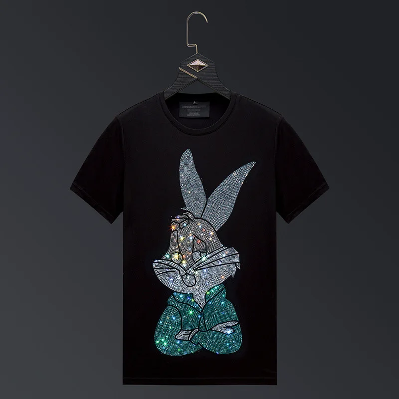 2023 Cartoon T Shirt Men Clothes Fashion Streetwear High Quality Rhinestones Short Sleeve O Neck Slim T-shirts Man Plus Size 6XL