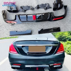 ABS Rear Bumper Diffuser Spoiler With Exhaust Muffer Tips For Mercedes Benz S Class W222 S450 500 560 S63 S65 AMG 2018-2021
