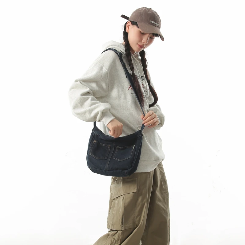 Small Denim Women's Bag New Jeans Shoulder Cross Bag School Messenger Bag Y2K Eco Bag Korean Shopper Satchels Canvas Handbag Ins