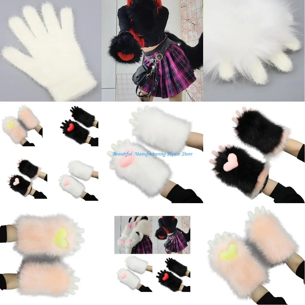 

E56A унисекс перчатки для косплея мультфильм кошки лапа форма перчатки Хэллоуин плюшевые варежки-манжеты перчатки для карнавалов