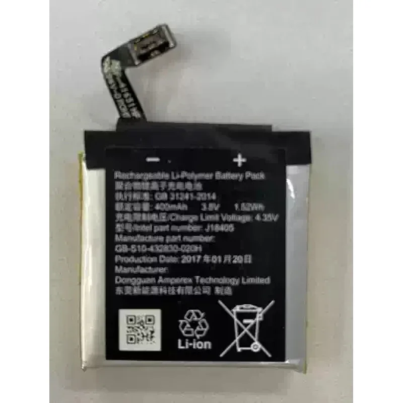 1pce for Sony J18405 GB-S10-432830-020H 400mAh 1.52Wh 3.8V smart watch rechargeable battery