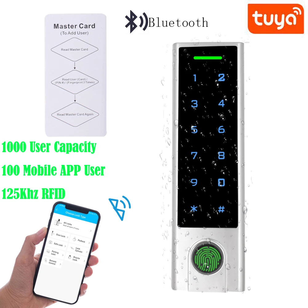 

1000 User Bluetooth V4.0 125Khz Access Controller Fingerprint Sensor IP66 Waterproof bluetooth Access Control Support Tuya APP