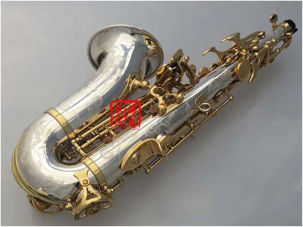 Best Quality SC-9937 Curved Neck Soprano Saxophone B Flat Brass Nickel Silver Plated Sax With Mouthpiece Case