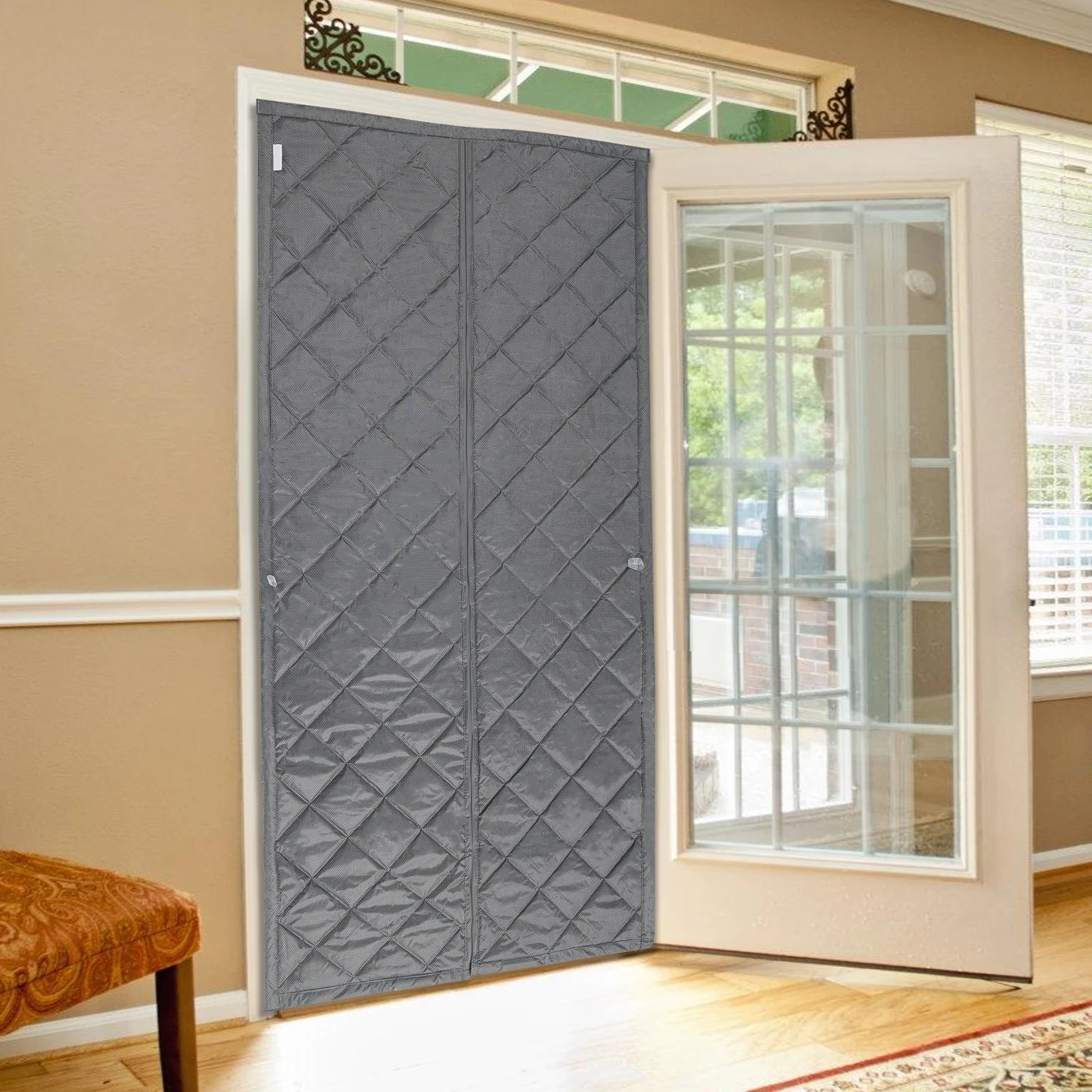 Rideau de porte rectangulaire gris moderne et élégant de 6,88 x 3,28 pieds, avec une excellente fonctionnalité, pour salons et portes d'entrée principales