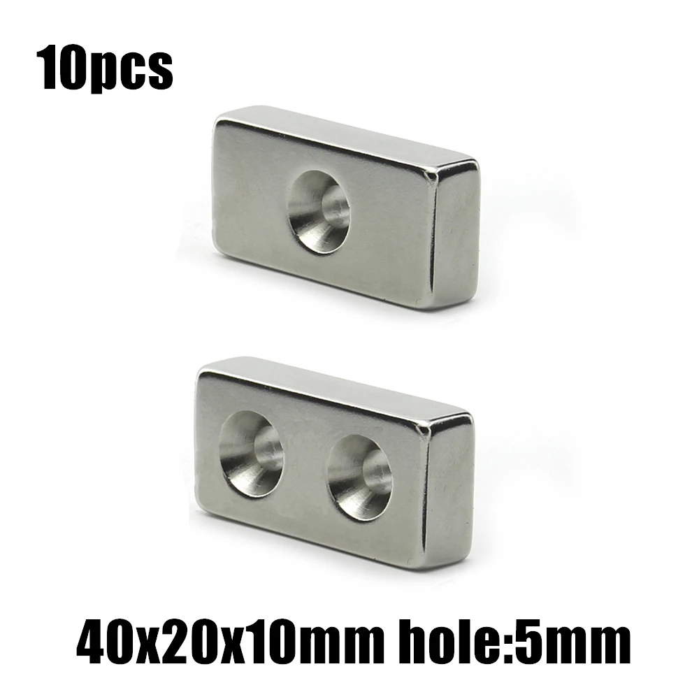 

10pcs 40x20x10mm hole:5mm /double hole Block NdFeB Neodymium Magnet N35 40x20x10-5 mm Super Powerful Permanent Magnetic