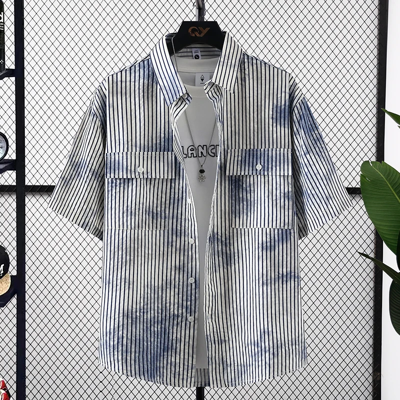 

Мужская футболка из чистого хлопка с коротким рукавом, повседневная, свободного кроя, в полоску, модная, летняя, для отдыха