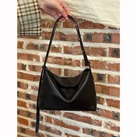 Minimalist Korean Style Handbag Women's Commuter Tote Bag Black Shoulder Crossbody Bag Soft PU Leather Internal Zipper Pocket