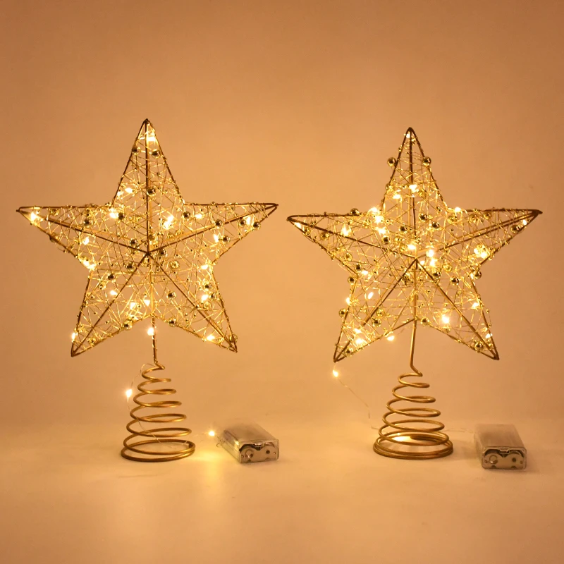 Gold Glitter Christmas Tree Top Star Iron Art Hollow Five Pointed Star Christmas Tree Ornaments Home Xmas Atmosphere Decoration