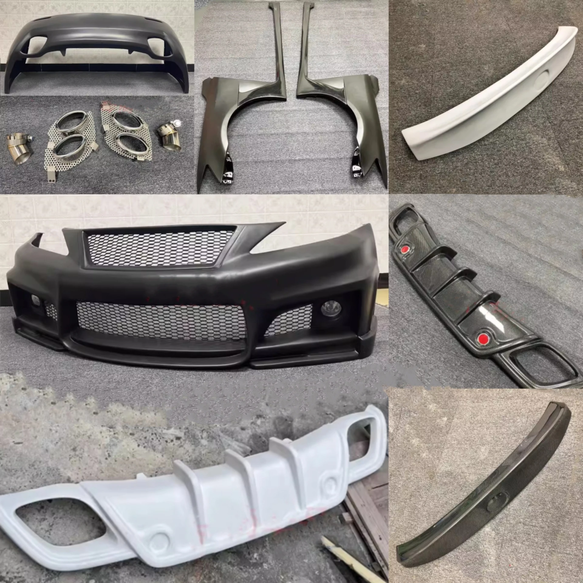 Front Rear Bumper Carbon Fiber Spoiler Tail Wing Fender Side Skirt for Lexus is250 is300 06-12 Upgraded New Style Body Kit 