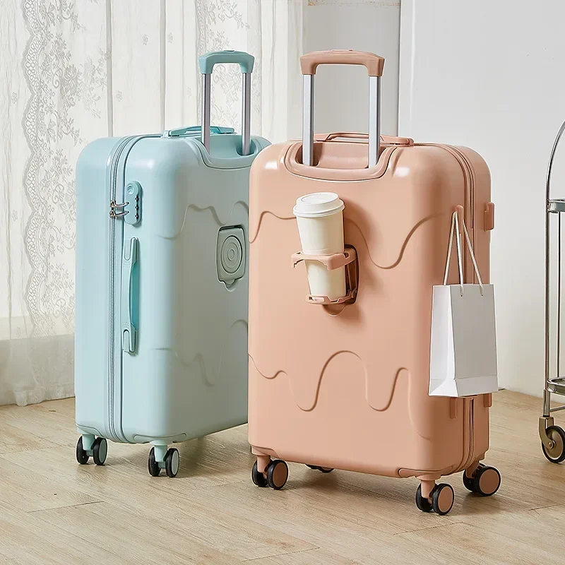 Valise à roulettes multifonctionnelle de type crème glacée pour étudiants, serrure de voyage, valise à roulettes à quatre roues, style mignon, nouveau, 2025