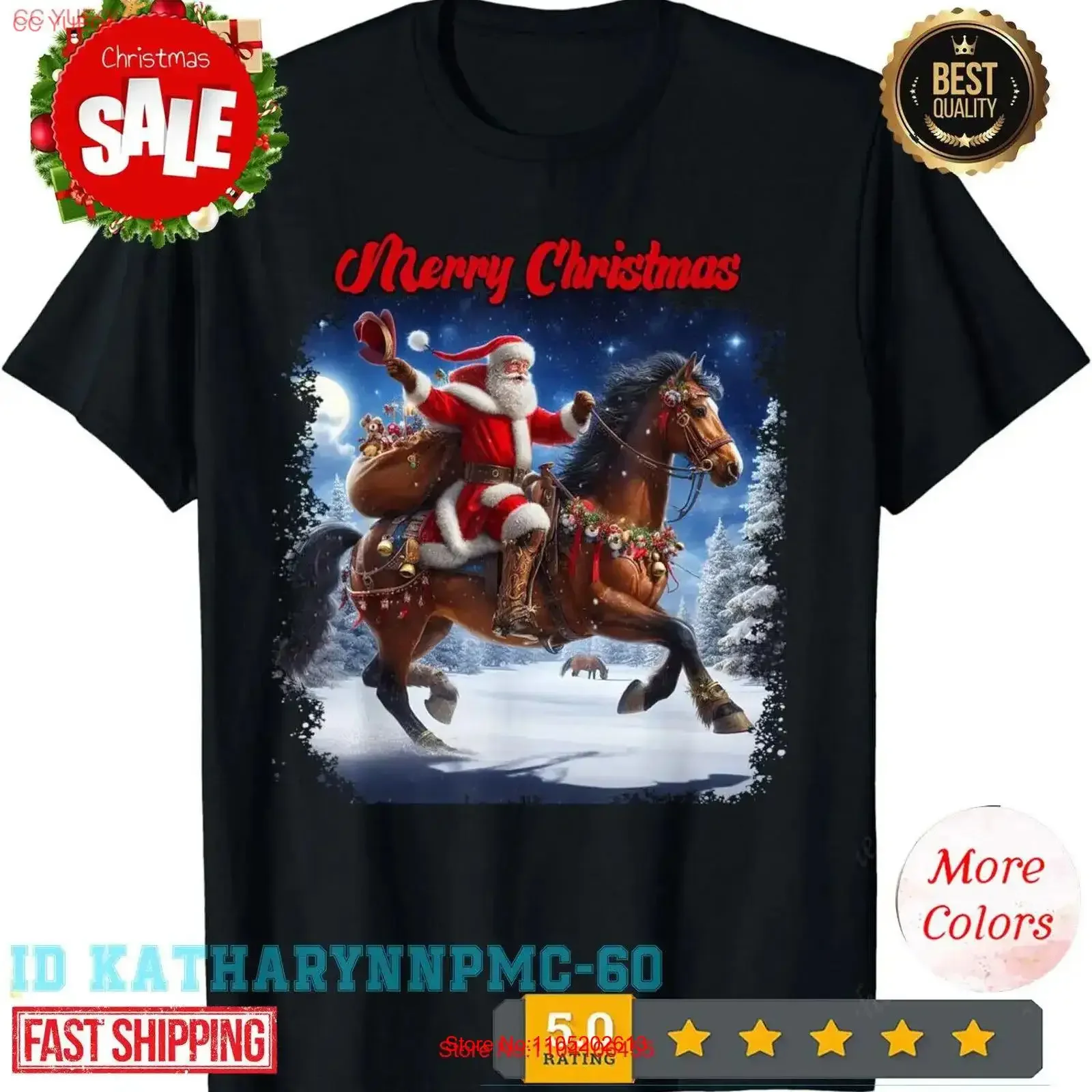 Cowboy Santa montando un caballo Navidad Feliz camiseta vintage lavado ropa de diseñador Casual ligeramente superior para uso diario
