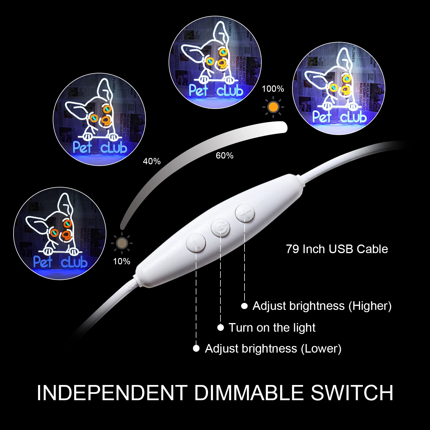 Pet Club Neon LED Sign Dimmable Neon Lights For Wall Decor Pet Store Room Decoration Cute Dog USB Powered Neon Lamo Signs Logo