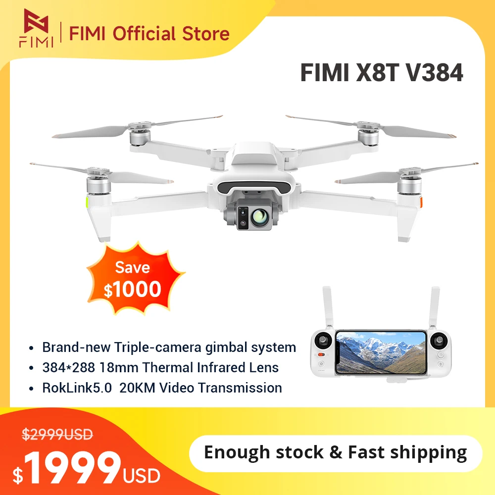FIMI X8T Drone Thermal Infrared Lens Triple Camera Gimbal RokLink 5.0 20KM Transmission AI Super Night Video 4K GPS Quadcopter