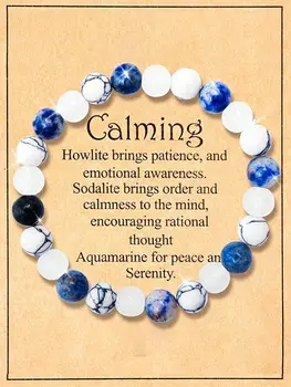 1件藍色寶石白色綠松石天然石手鍊女士時尚配件手工串珠 8 最佳銷售 綠松石手鐲 - №5