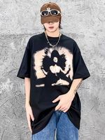 Men's T-shirt Cotton Oversized printed T-shirt with SADE  American casual summer washed vintage shoulder short sleeved T-shirt